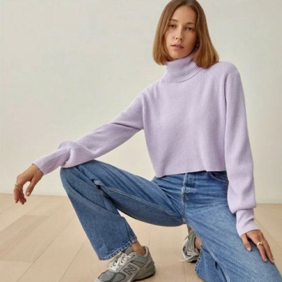Reformation Sweaters - NWT Reformation Luisa Crop Turtleneck Cashmere Blend Sweater in Pale Lavender